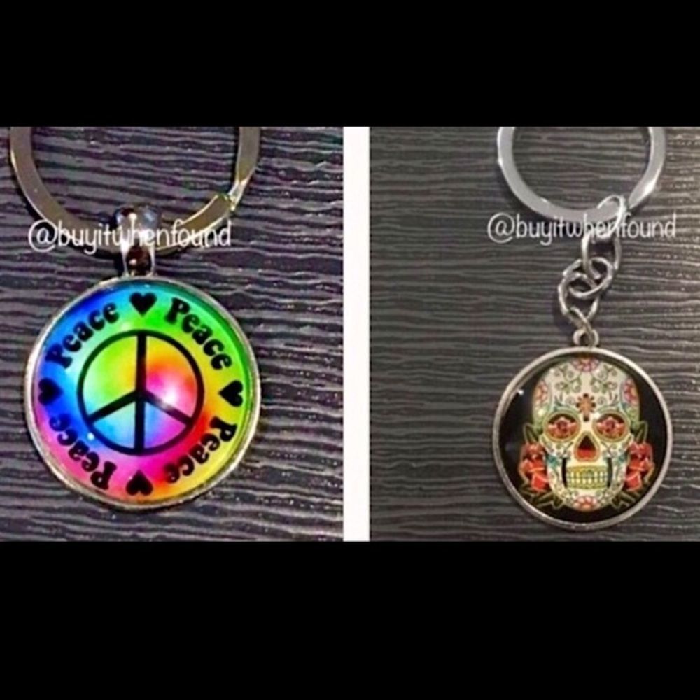 Tie Dye Peace & Day of the Dead Cabochon Keychain | Custom Made